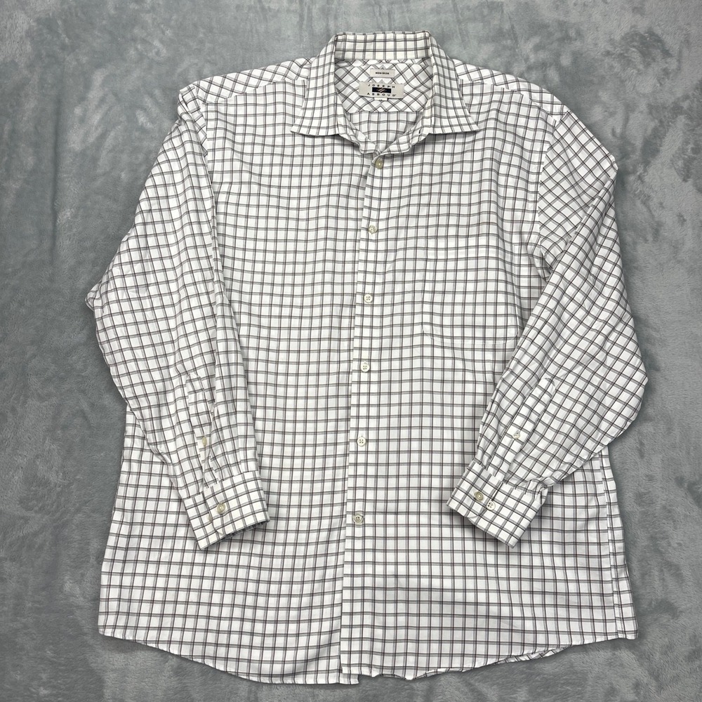 Joseph Abboud Dress Shirt Mens 17 32/33 White‎ Checkered Non Iron 100% Cotton